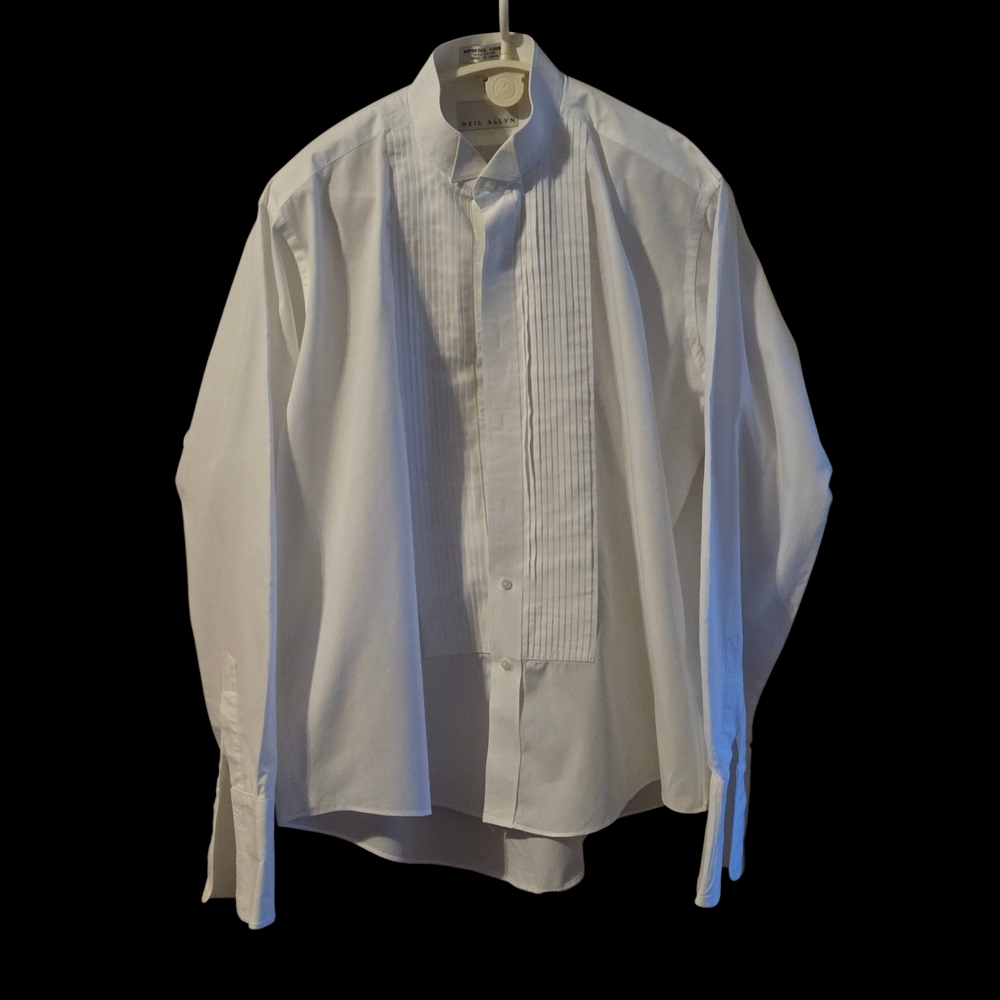 Men's White Pleated Front Dress Shirt - Classic Formal Shirt